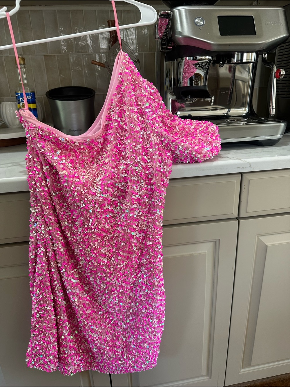 The Vintage Shop Pink Sequin One-Shoulder Dress